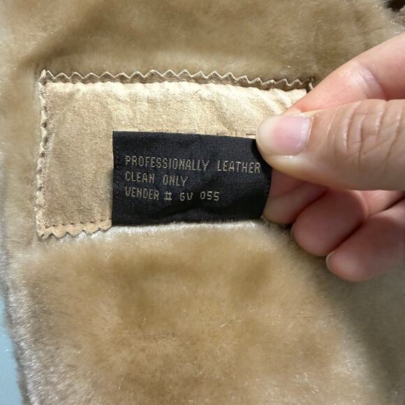 VTG Guess Womens Leather Coat Jacket Faux Fur Collar M Tan Y2K Indie Grunge 70s - Picture 15 of 16